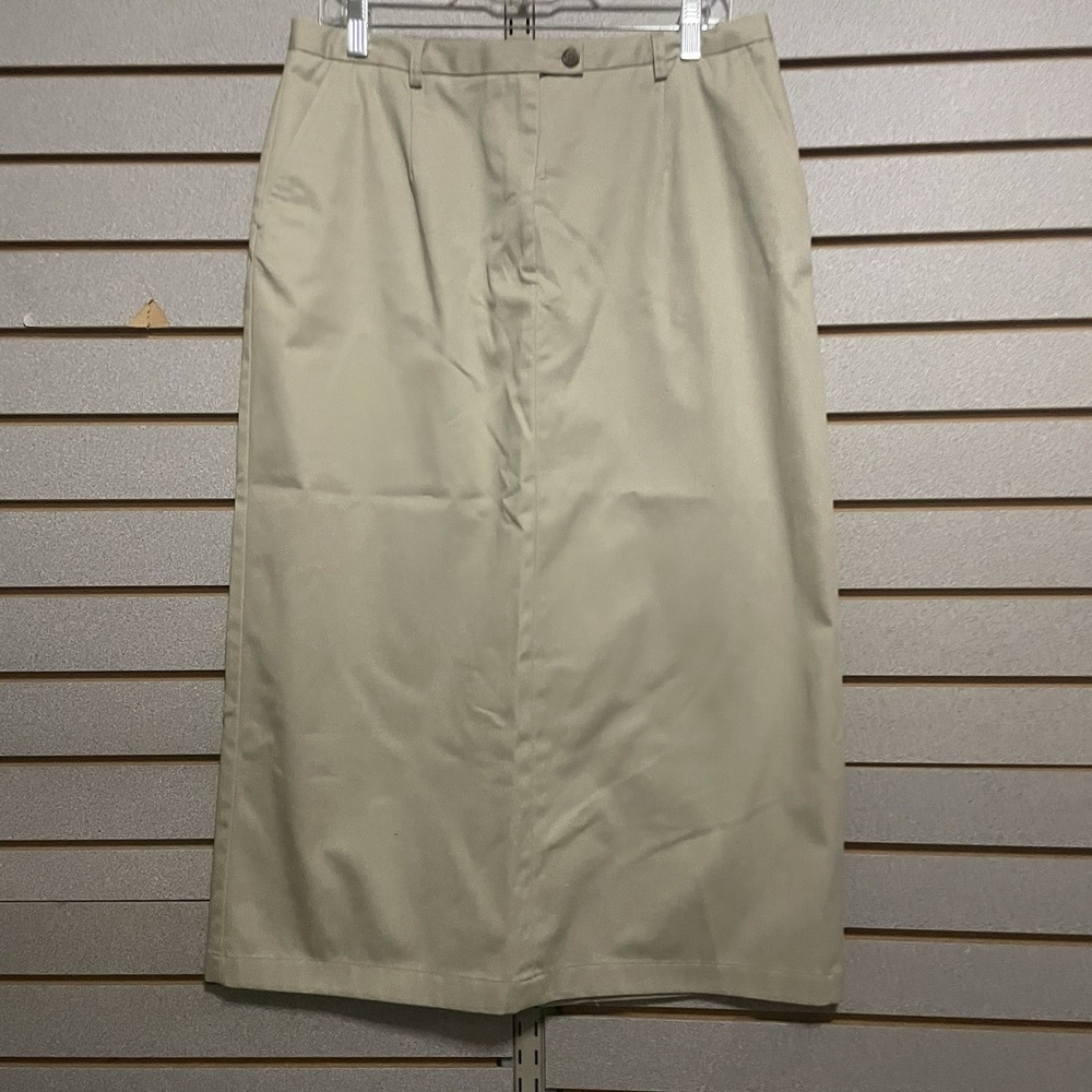 Talbots Petite Sz‎ 14 Wrinkle Resistant Long Khaki Skirt Pockets Slit